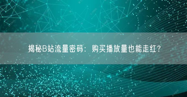 揭秘B站流量密码：购买播放量也能走红？