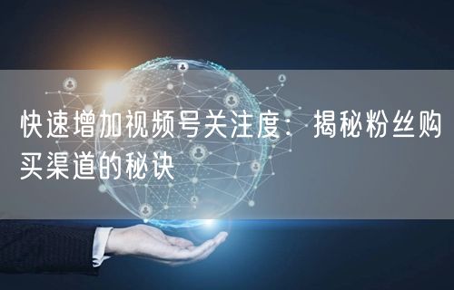快速增加视频号关注度：揭秘粉丝购买渠道的秘诀