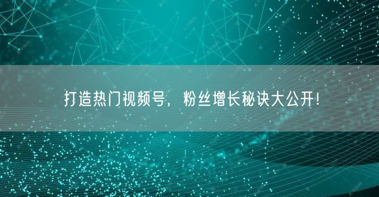 打造热门视频号，粉丝增长秘诀大公开！