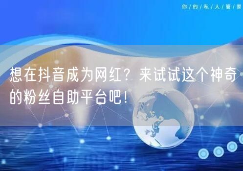 想在抖音成为网红？来试试这个神奇的粉丝自助平台吧！