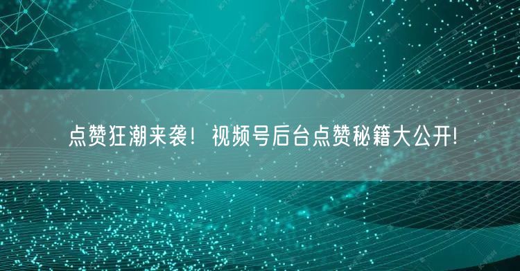 点赞狂潮来袭！视频号后台点赞秘籍大公开!