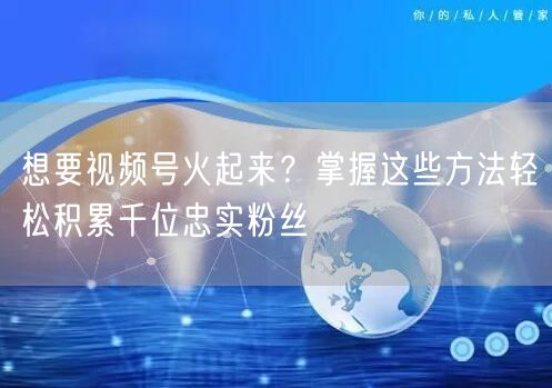 想要视频号火起来？掌握这些方法轻松积累千位忠实粉丝