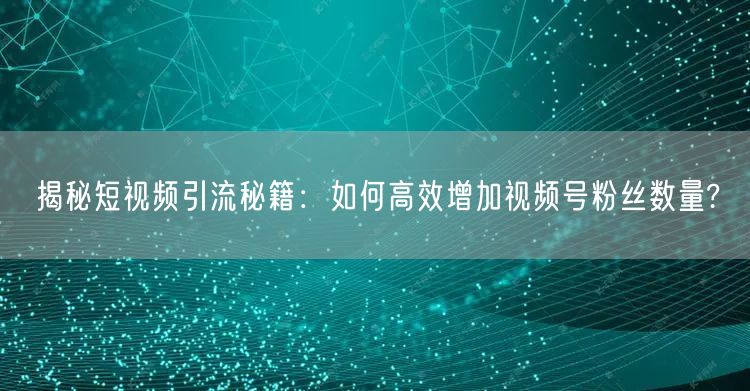揭秘短视频引流秘籍：如何高效增加视频号粉丝数量?