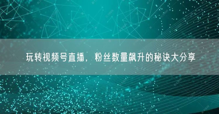 玩转视频号直播，粉丝数量飙升的秘诀大分享